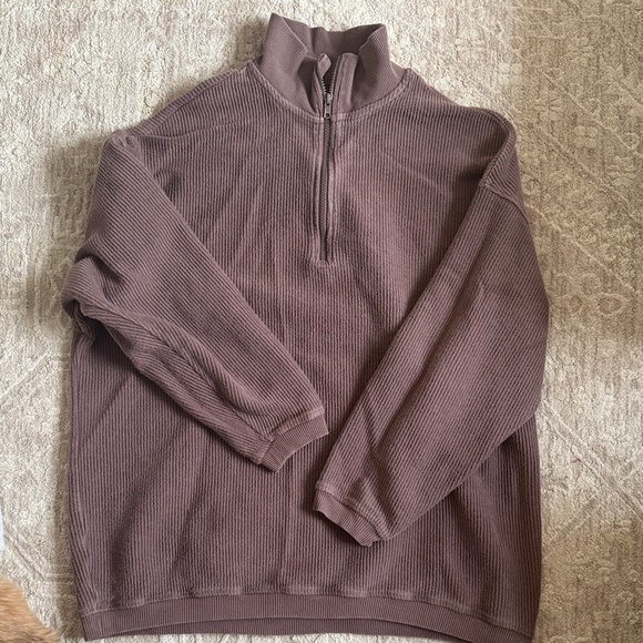aerie Tops - Aerie Women's Chocolate Ribbed Half-Zip Sweatshirt